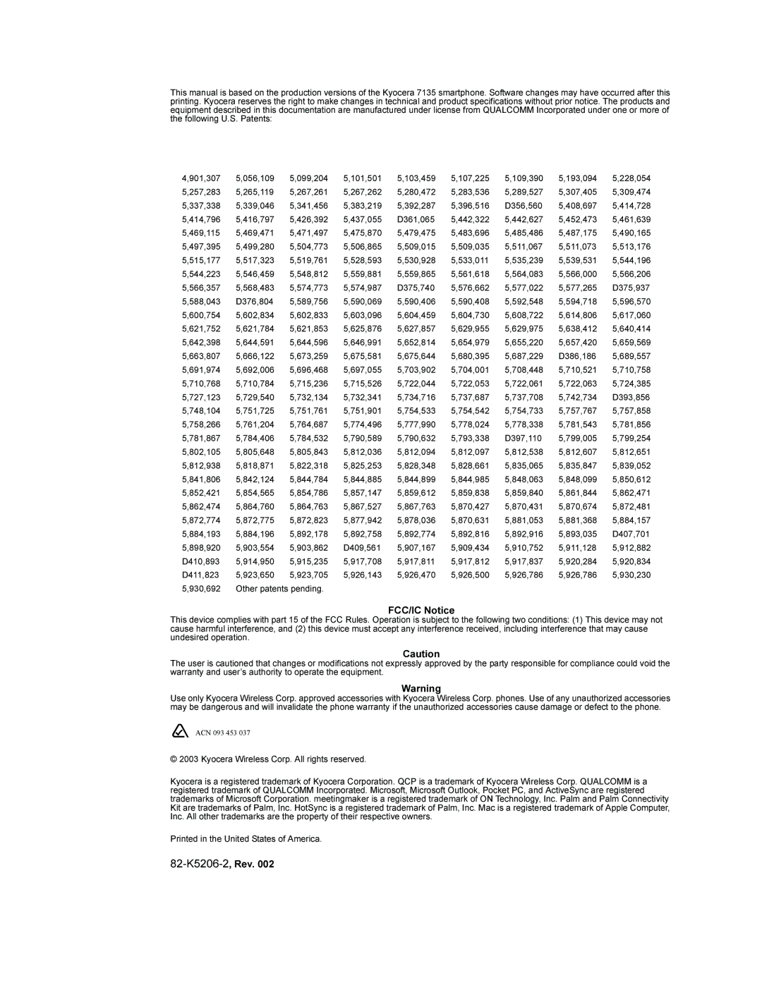 Kyocera 7135 Smartphone setup guide 82-K5206-2, Rev 