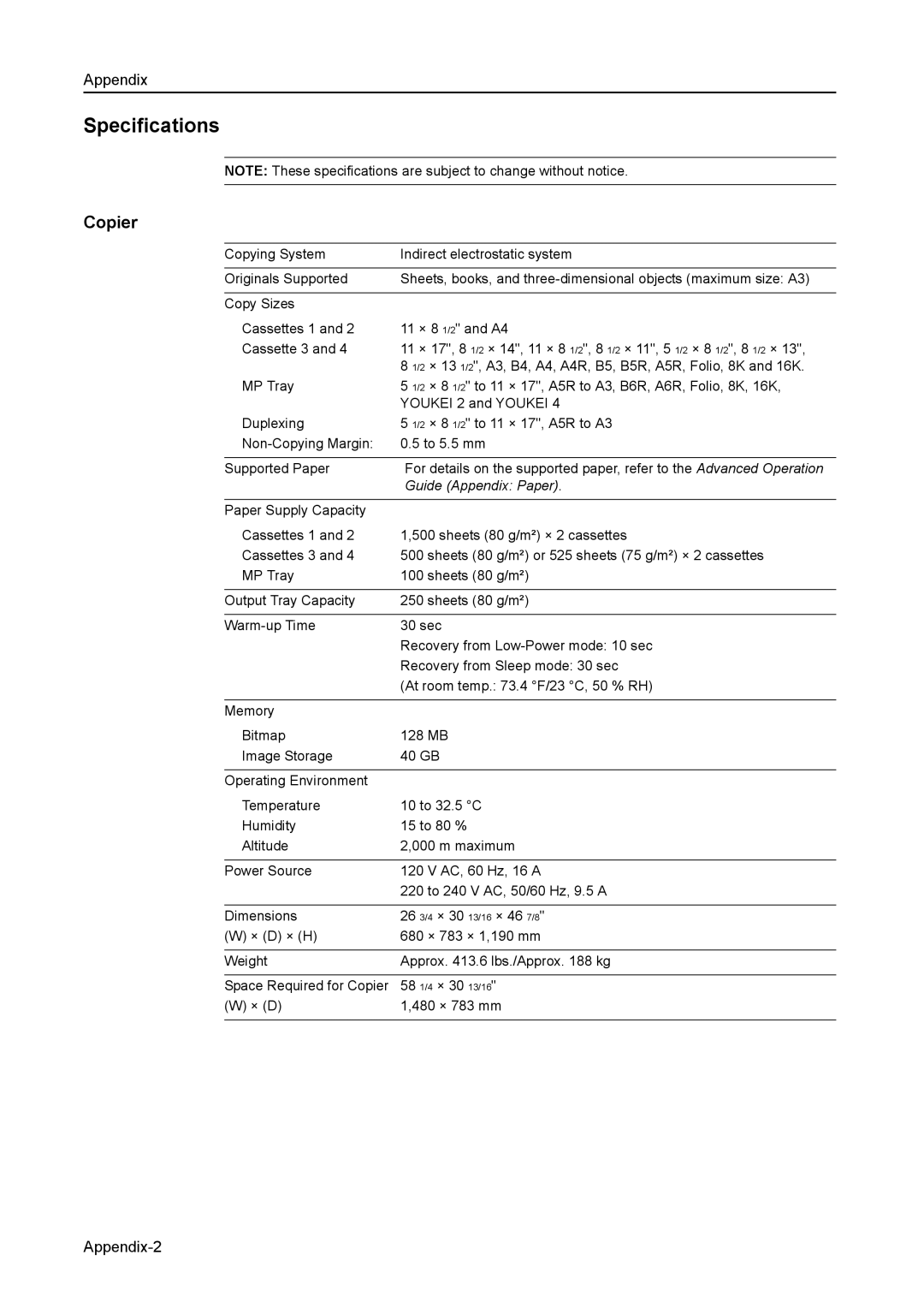 Kyocera 8030 manual Specifications, Copier 