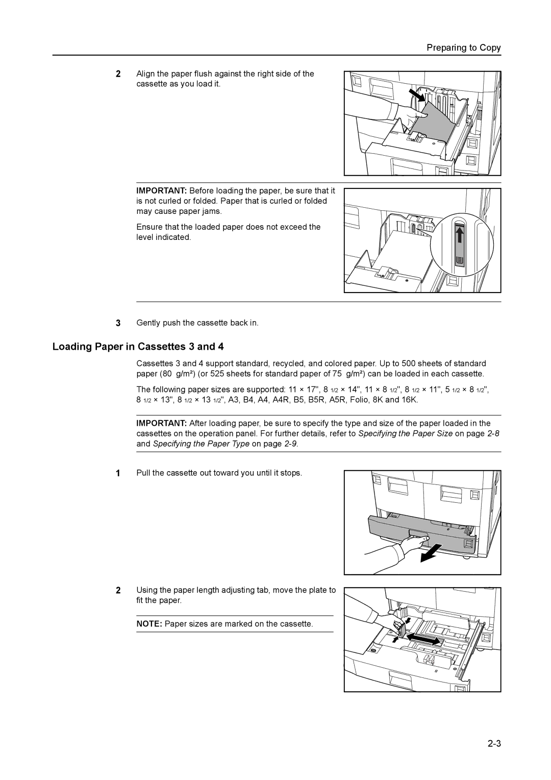 Kyocera 8030 manual Loading Paper in Cassettes 3 