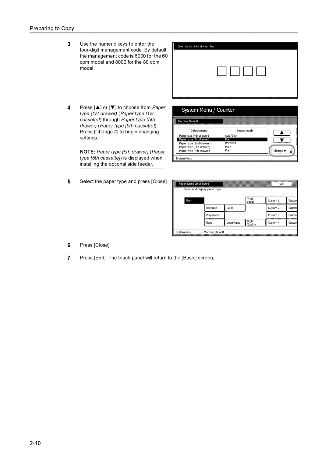 Kyocera 8030 manual Select the paper type and press Close 