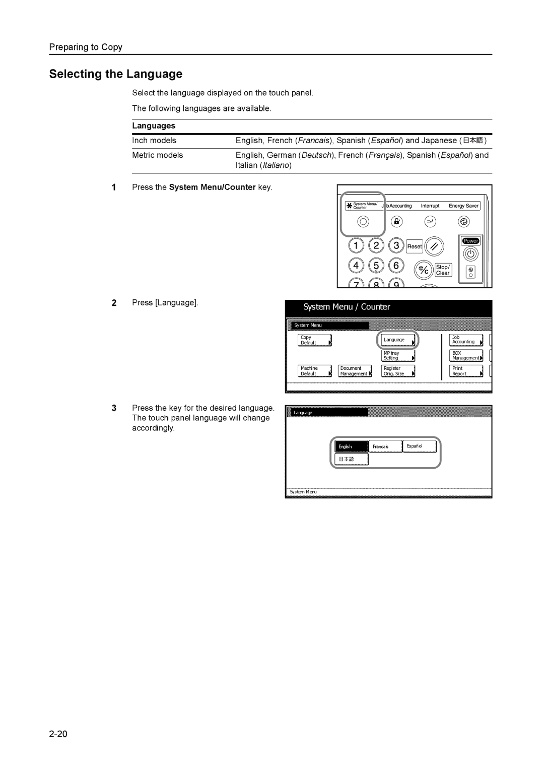 Kyocera 8030 manual Selecting the Language, Languages 