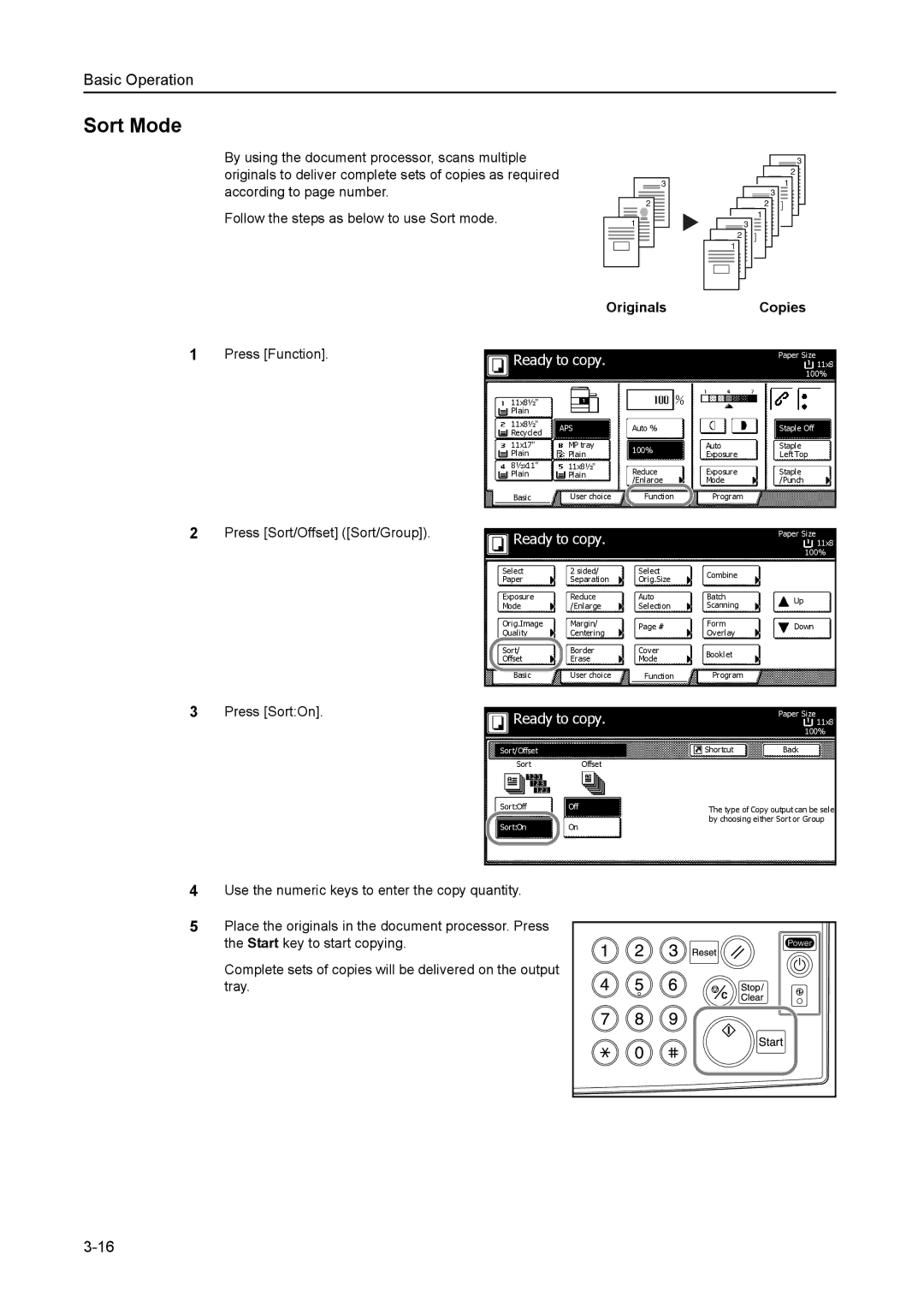 Kyocera 8030 manual Sort Mode, Originals Copies 