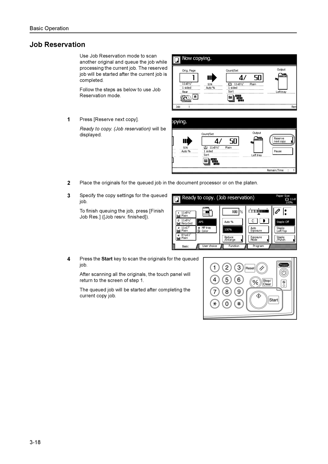 Kyocera 8030 manual Job Reservation, Now copying 