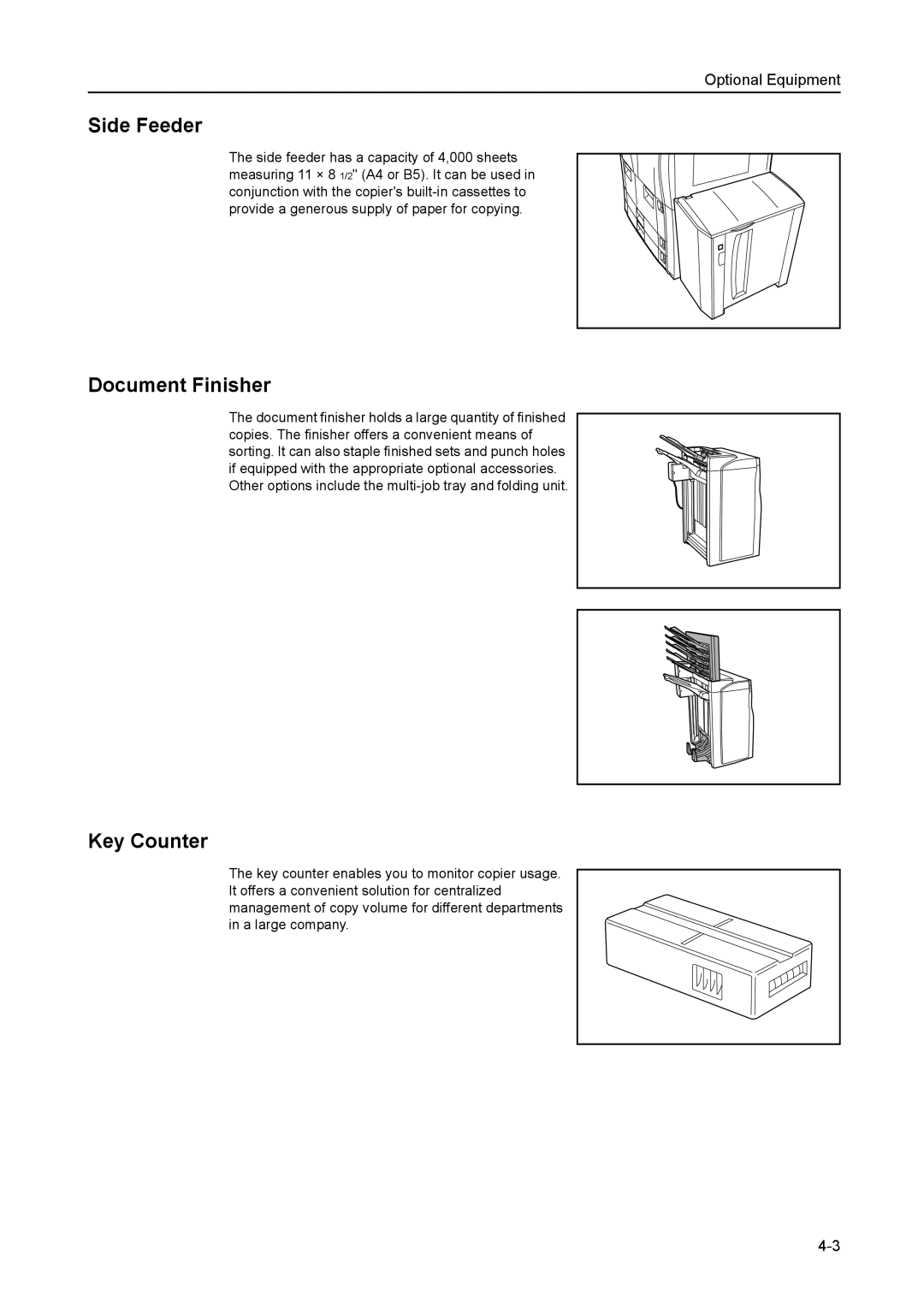 Kyocera 8030 manual Side Feeder, Document Finisher, Key Counter 