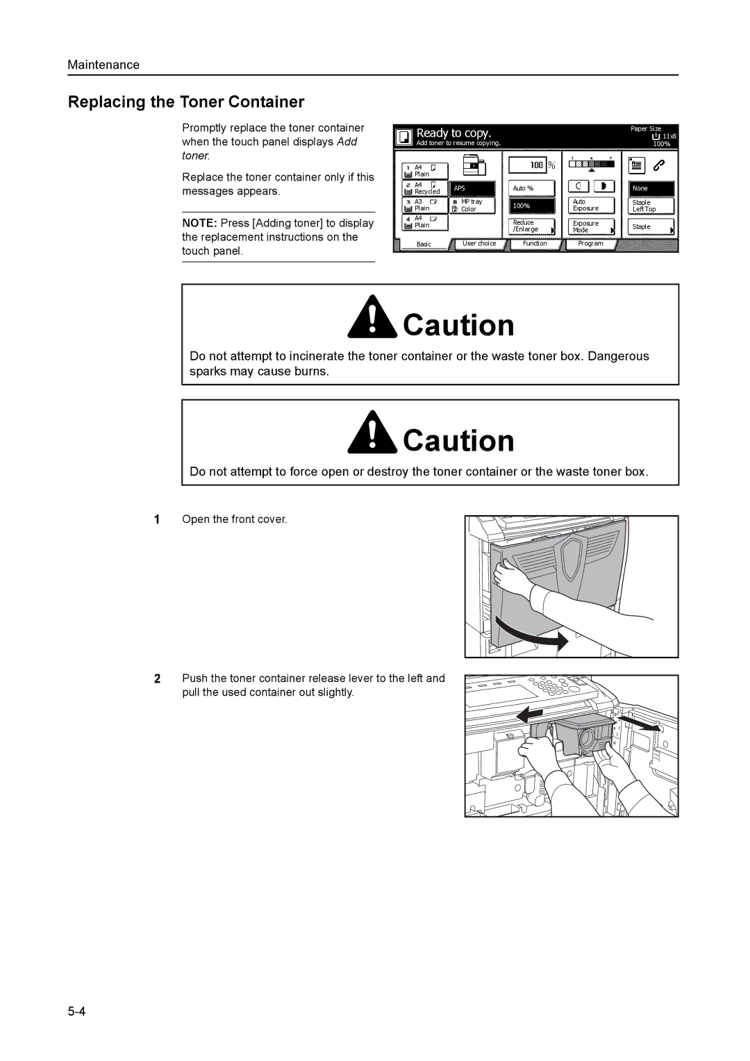 Kyocera 8030 manual Replacing the Toner Container 