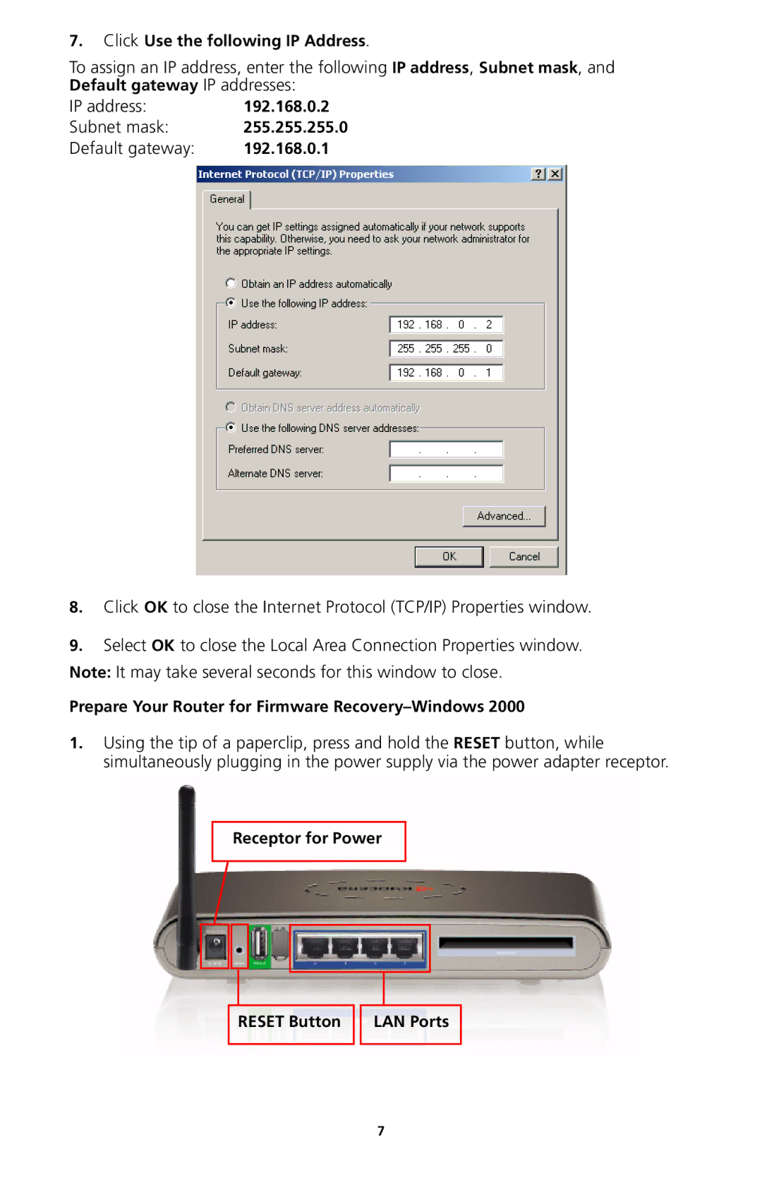 Kyocera 82-G1770-1FP manual Prepare Your Router for Firmware Recovery-Windows 