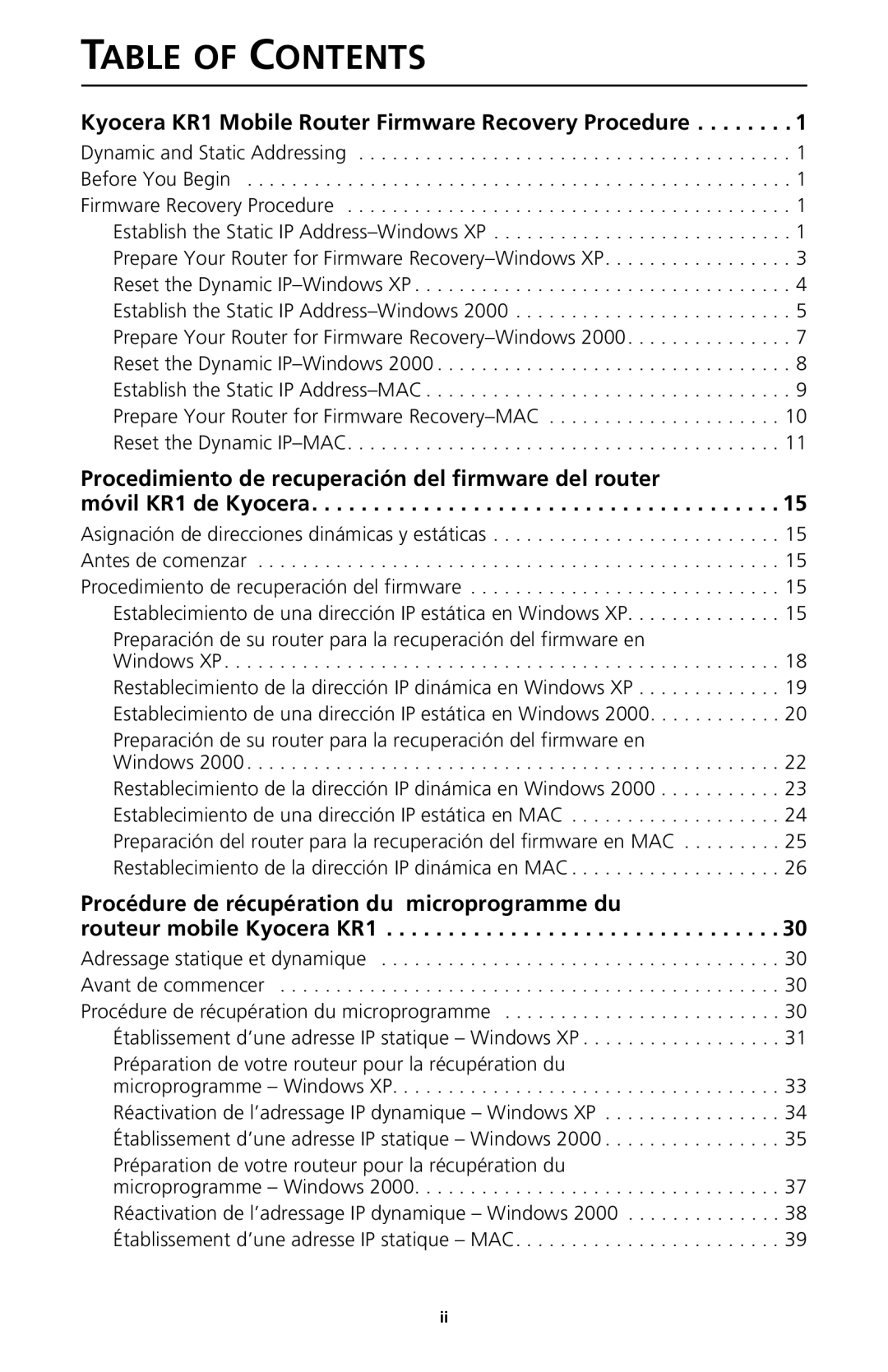 Kyocera 82-G1770-1FP manual Table of Contents 