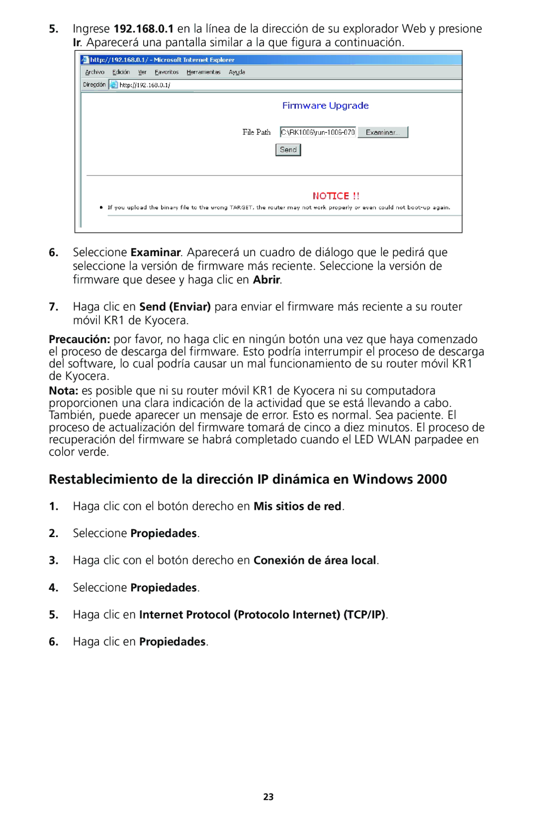 Kyocera 82-G1770-1FP manual Restablecimiento de la dirección IP dinámica en Windows 