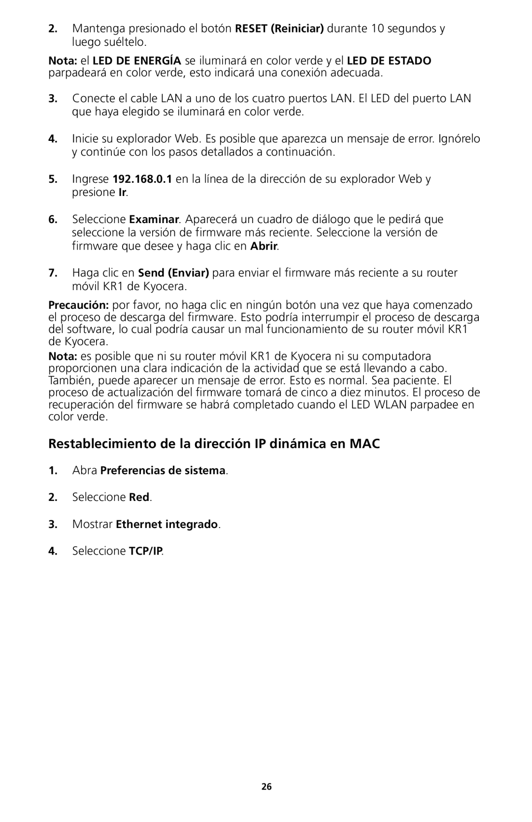 Kyocera 82-G1770-1FP manual Restablecimiento de la dirección IP dinámica en MAC 