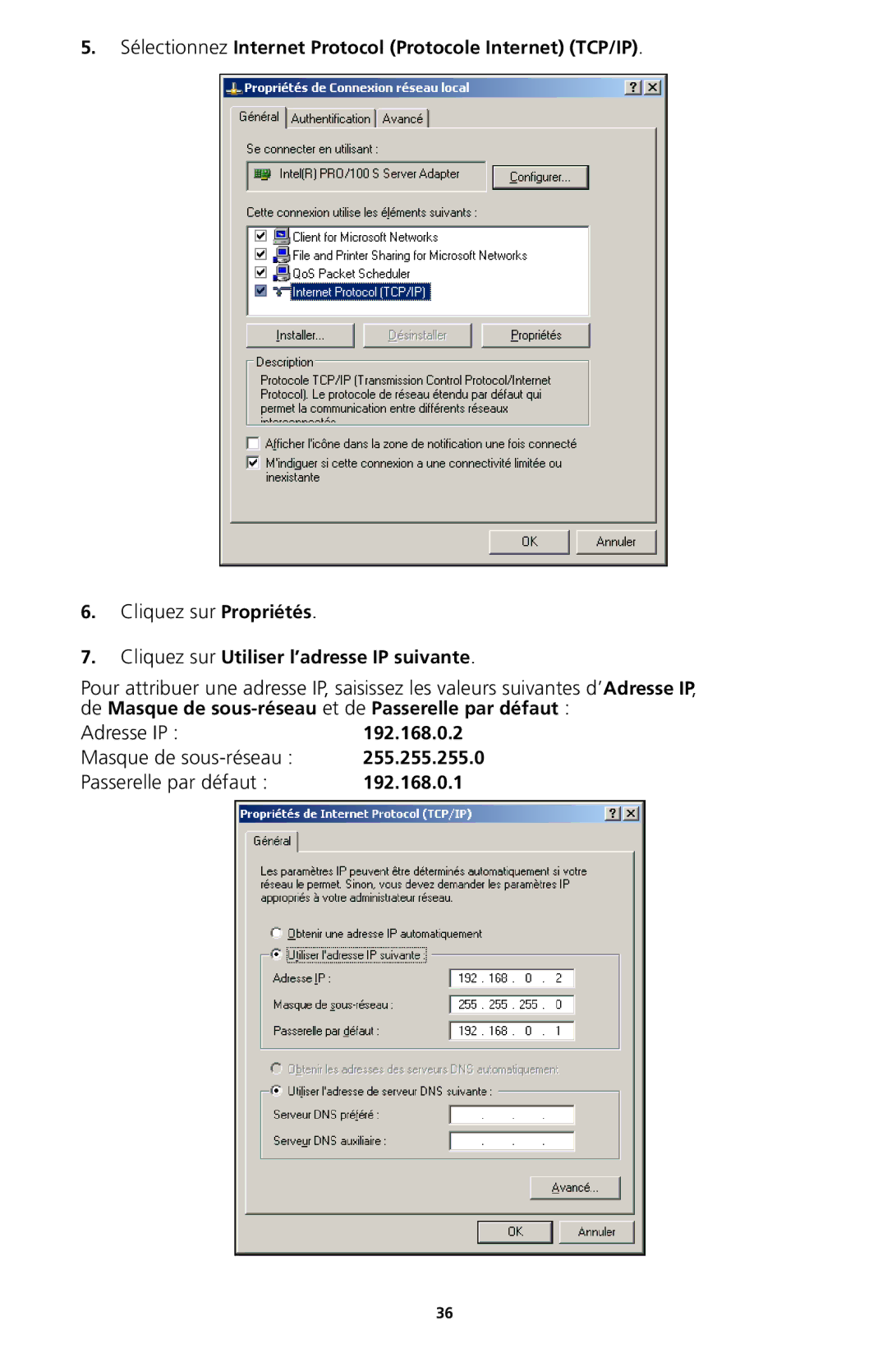 Kyocera 82-G1770-1FP manual Cliquez sur Utiliser l’adresse IP suivante 