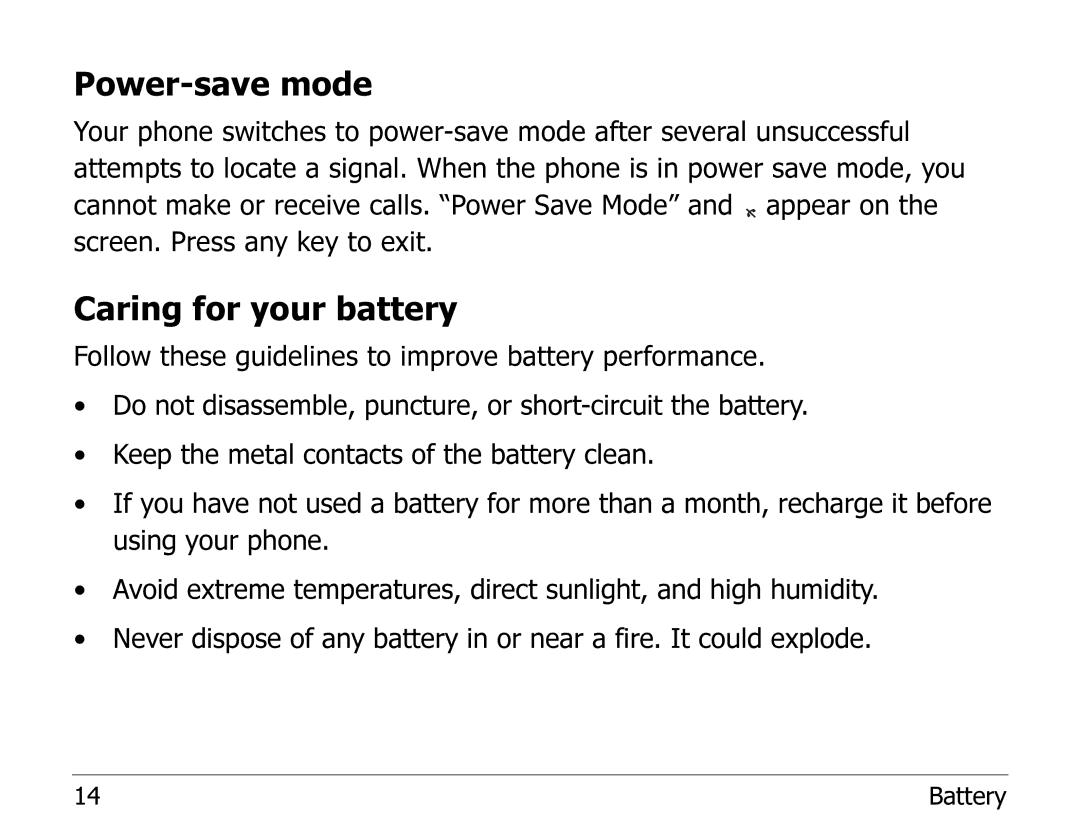 Kyocera 82-K5243 manual Power-save mode, Caring for your battery 