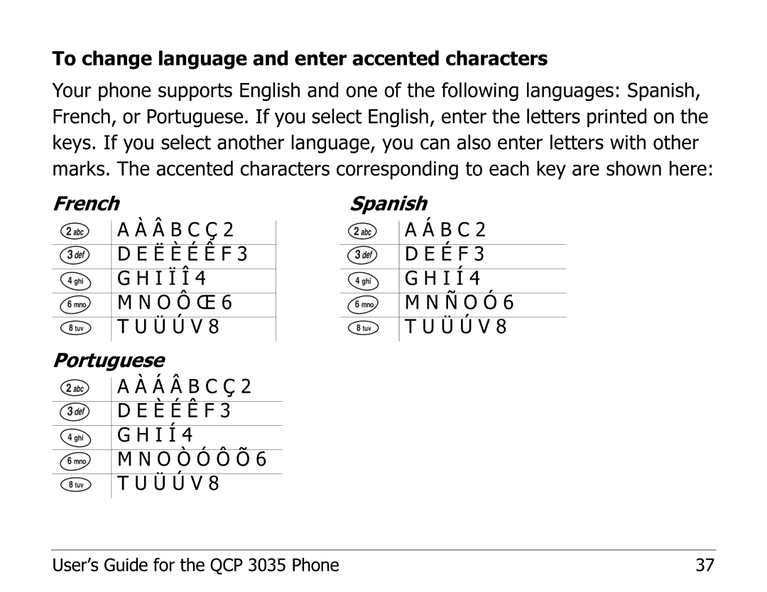 Kyocera 82-K5243 manual To change language and enter accented characters 