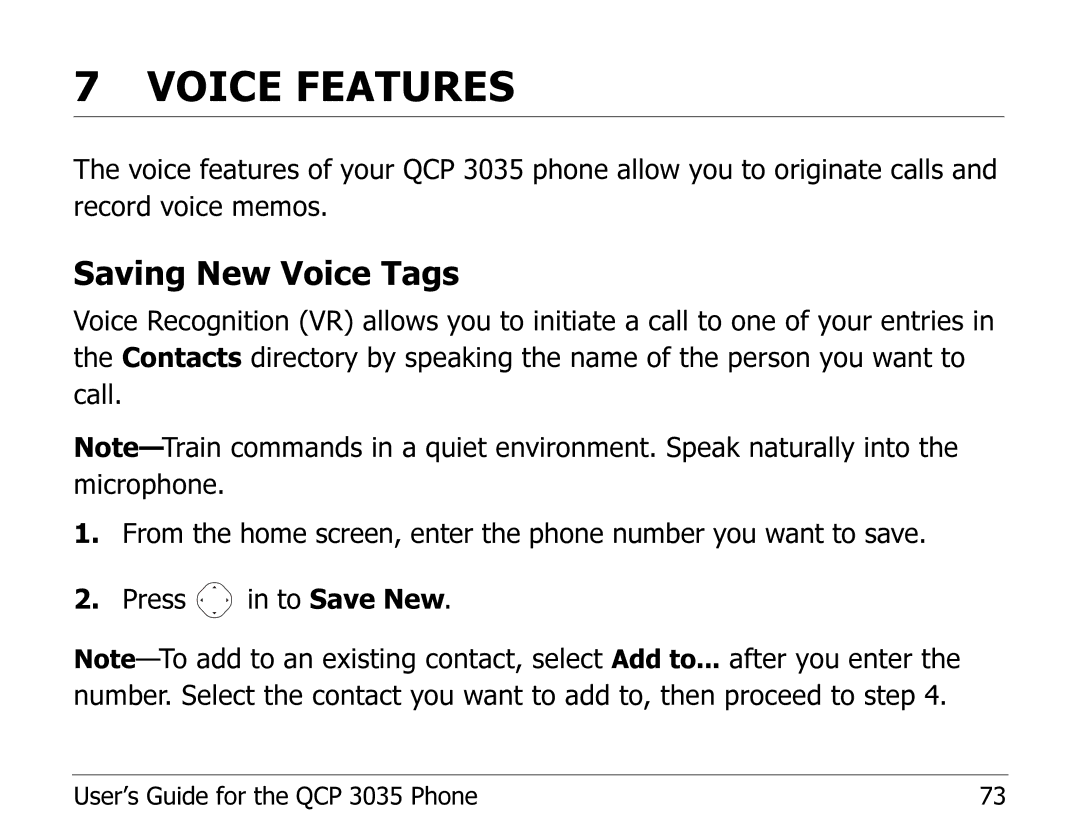 Kyocera 82-K5243 manual Voice Features, Saving New Voice Tags 