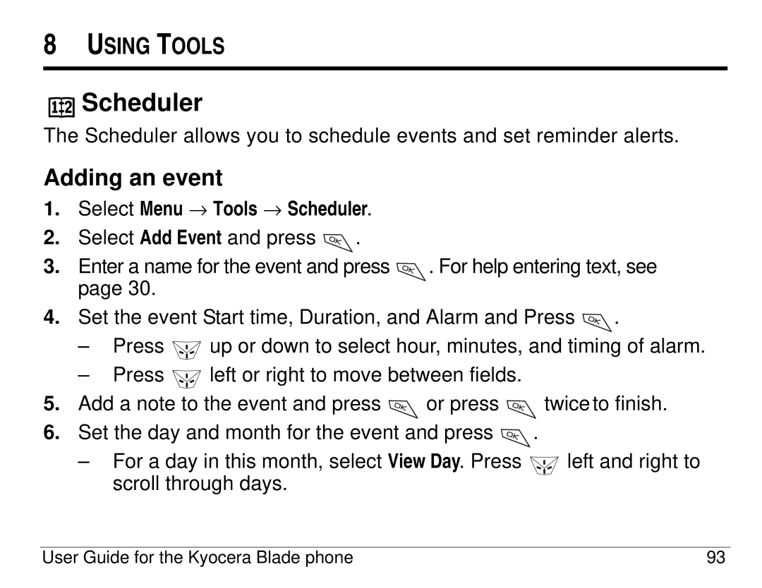 Kyocera 82-K5483-1EN manual Adding an event, Select Menu → Tools → Scheduler 