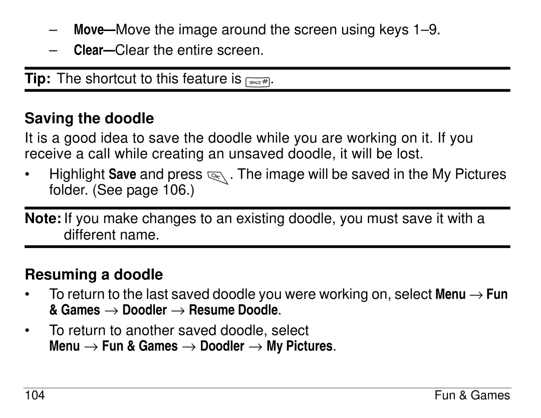 Kyocera 82-K5483-1EN manual Saving the doodle, Resuming a doodle 