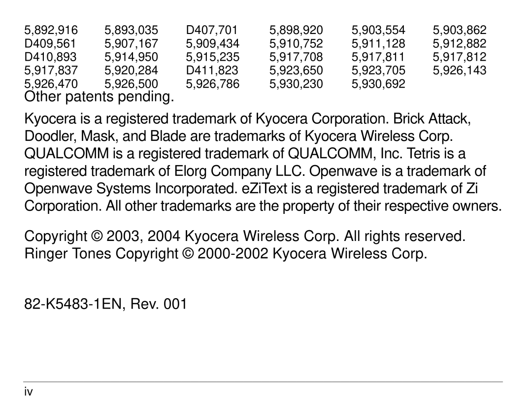 Kyocera 82-K5483-1EN manual Other patents pending 