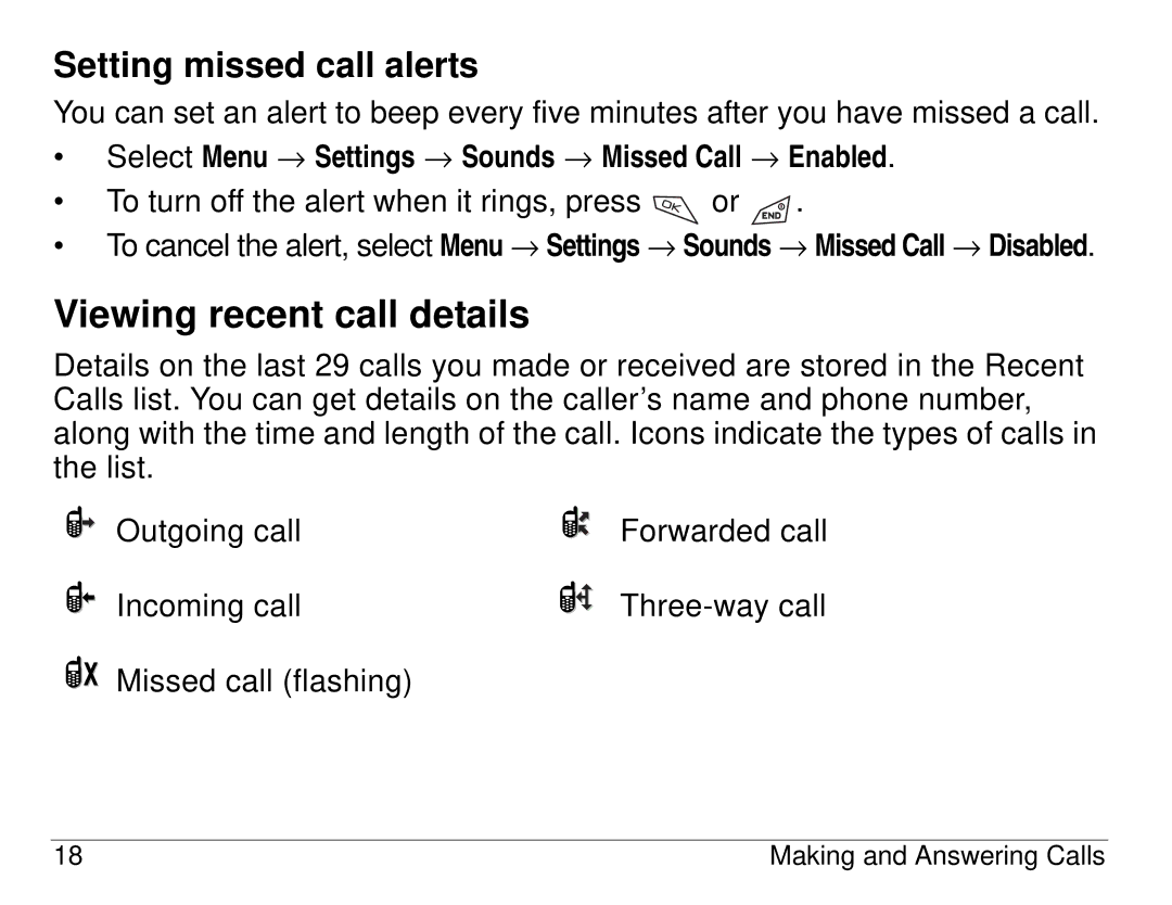 Kyocera 82-K5483-1EN manual Viewing recent call details, Setting missed call alerts 