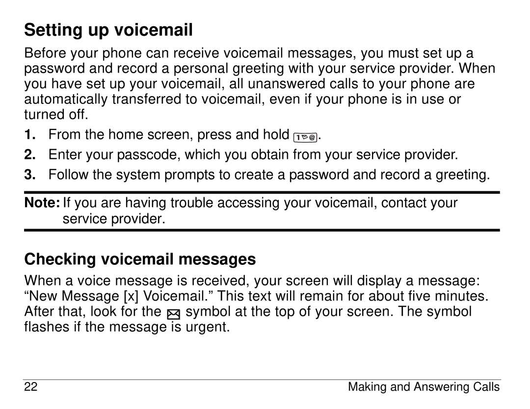 Kyocera 82-K5483-1EN manual Setting up voicemail, Checking voicemail messages 