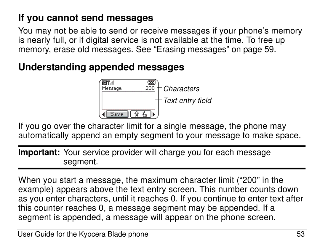 Kyocera 82-K5483-1EN manual If you cannot send messages, Understanding appended messages 