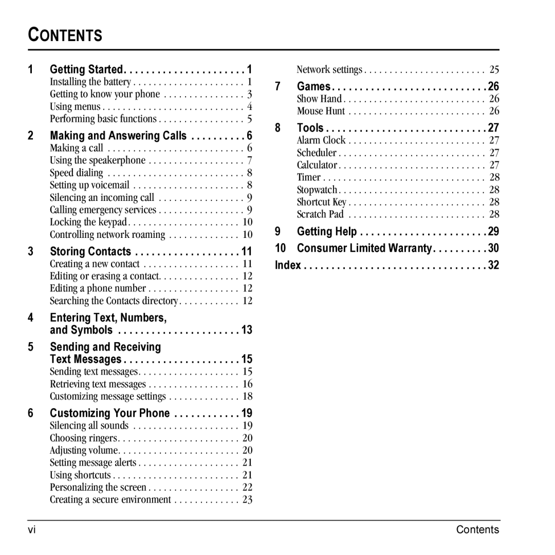 Kyocera 901 manual Contents 