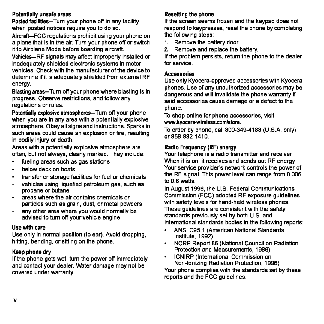 Kyocera 901 manual Potentially unsafe areas 