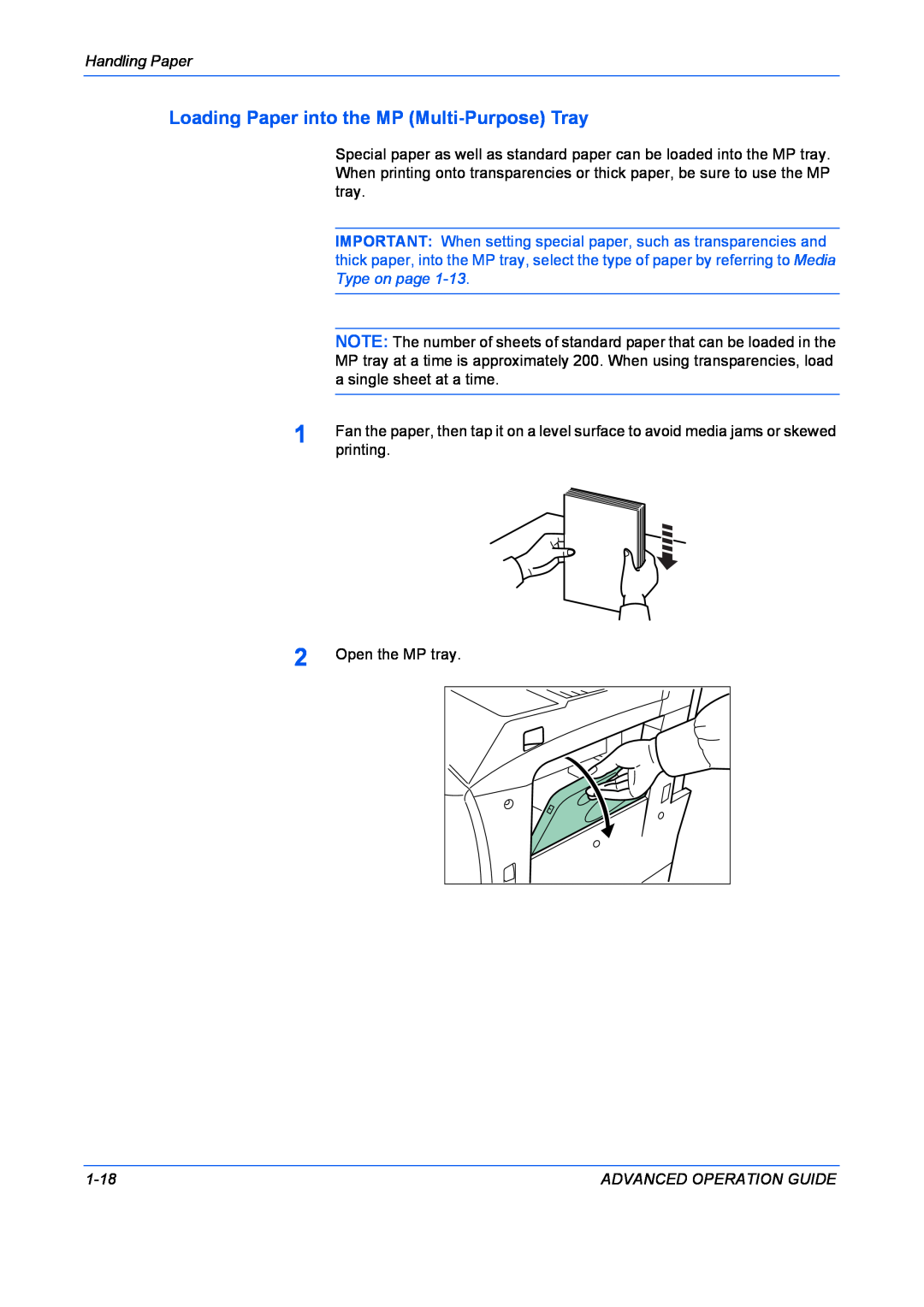 Kyocera 9530DN manual Loading Paper into the MP Multi-Purpose Tray 
