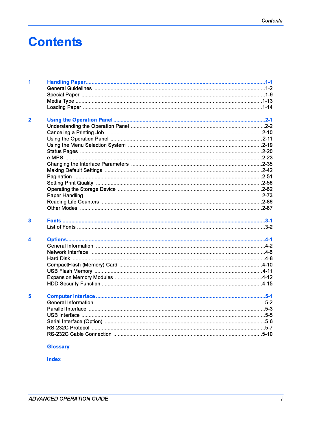 Kyocera 9530DN manual Contents, Glossary Index 