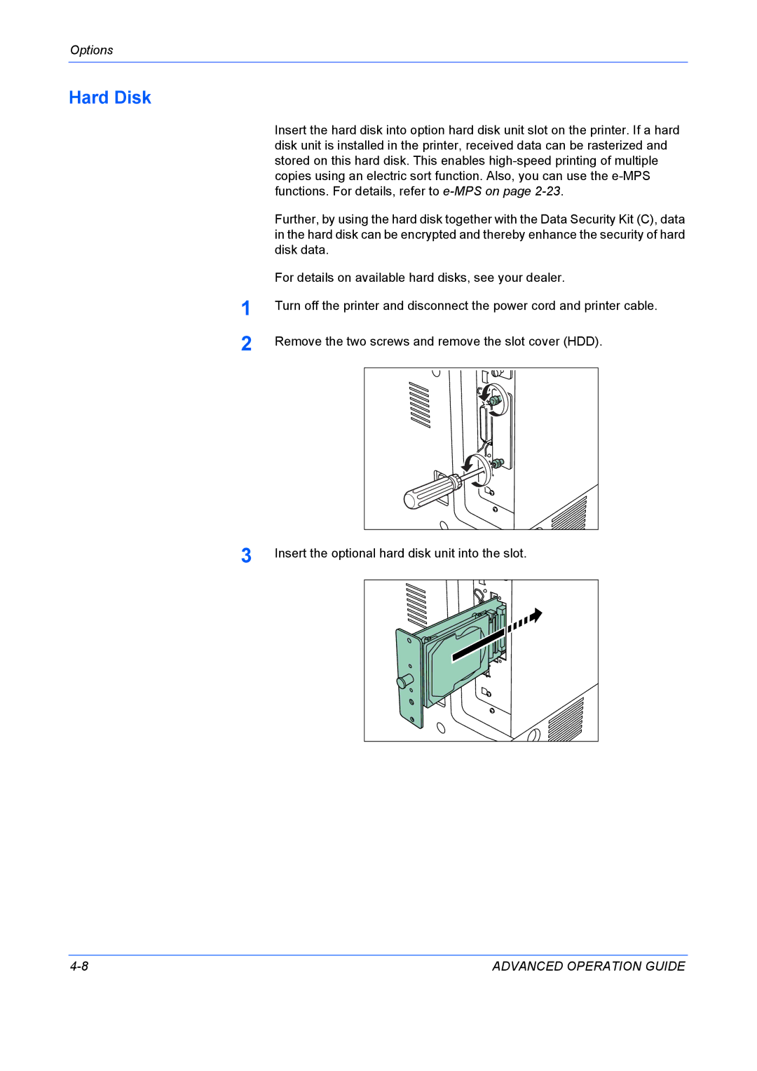 Kyocera 9530DN manual Hard Disk 