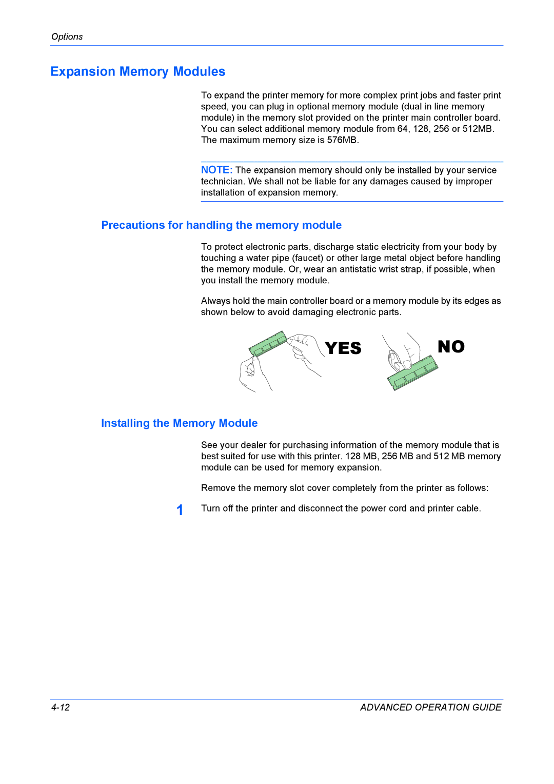 Kyocera 9530DN manual Expansion Memory Modules, Precautions for handling the memory module, Installing the Memory Module 