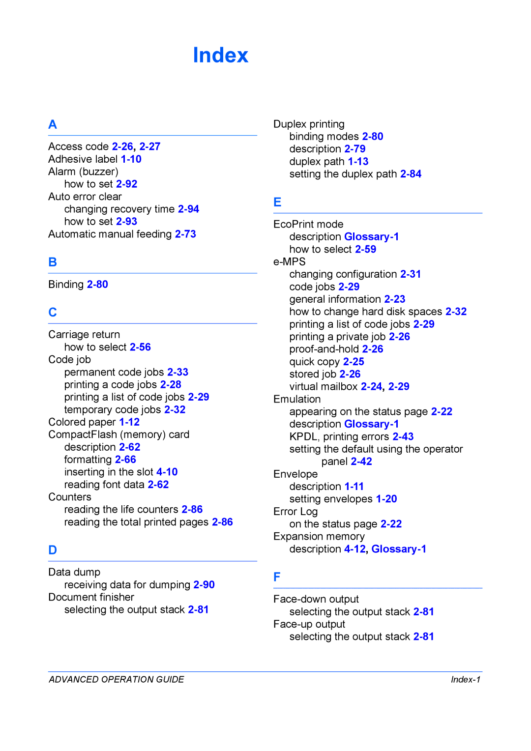 Kyocera 9530DN manual Index 