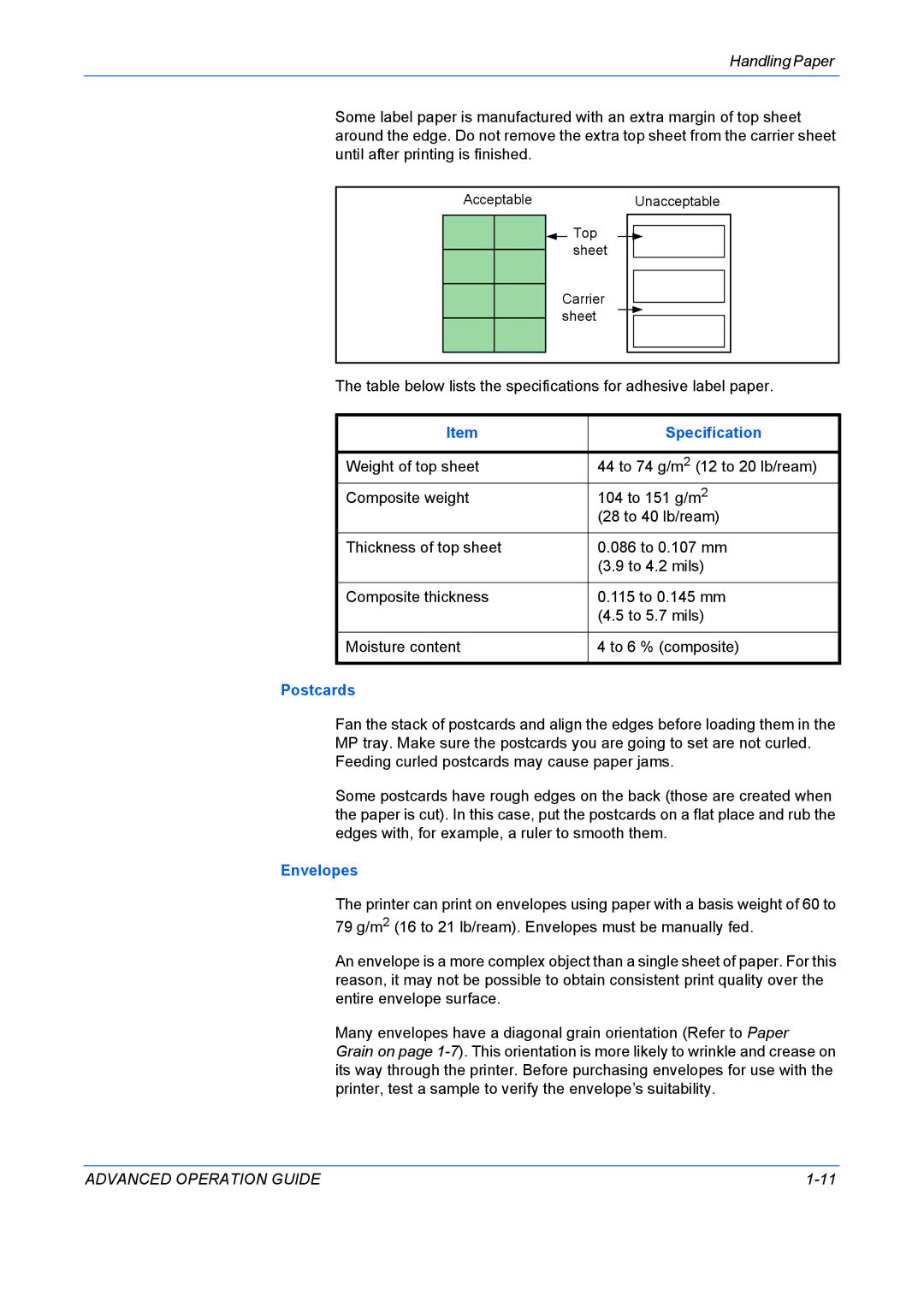 Kyocera 9530DN manual Postcards, Envelopes 