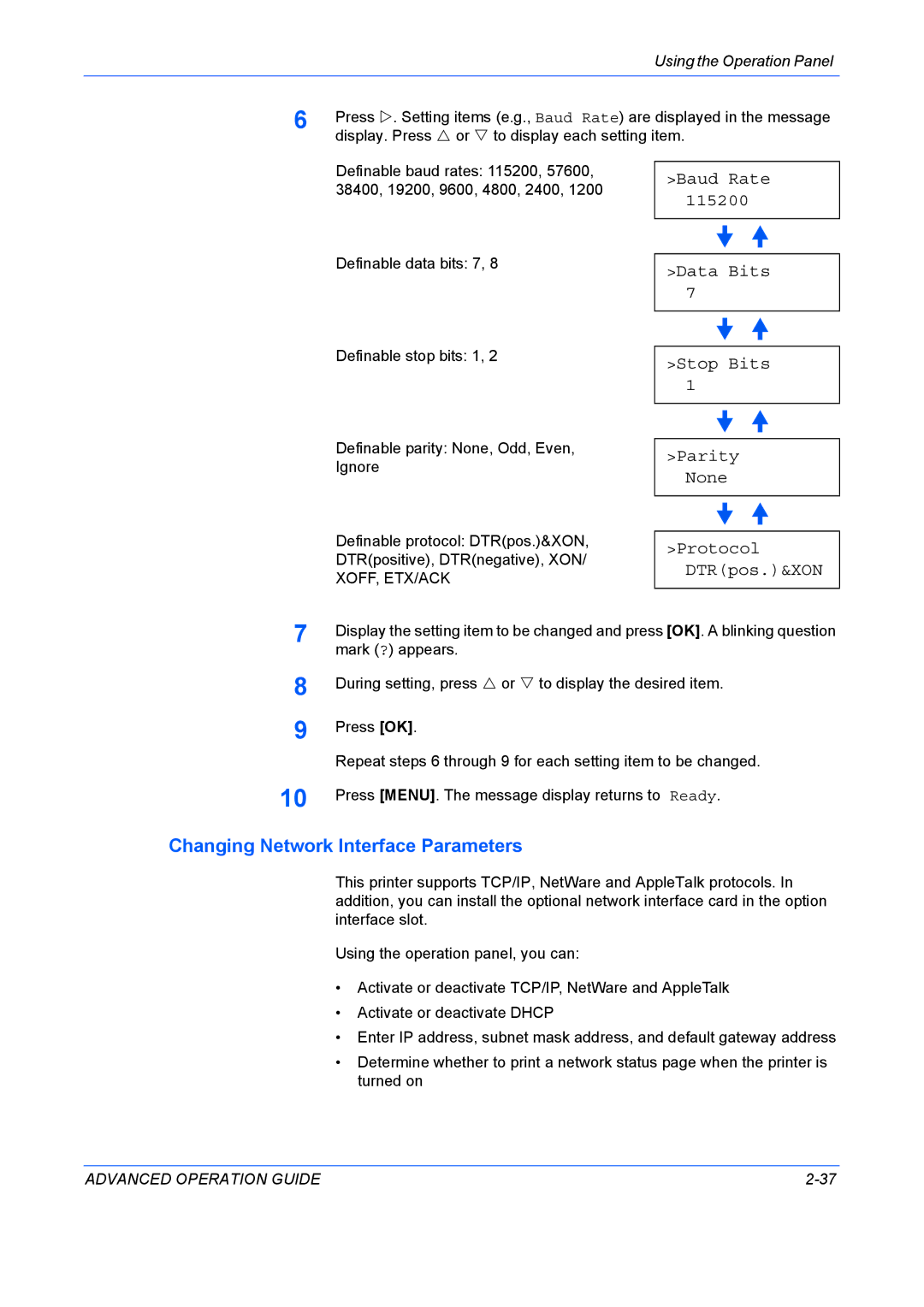 Kyocera 9530DN manual Changing Network Interface Parameters 