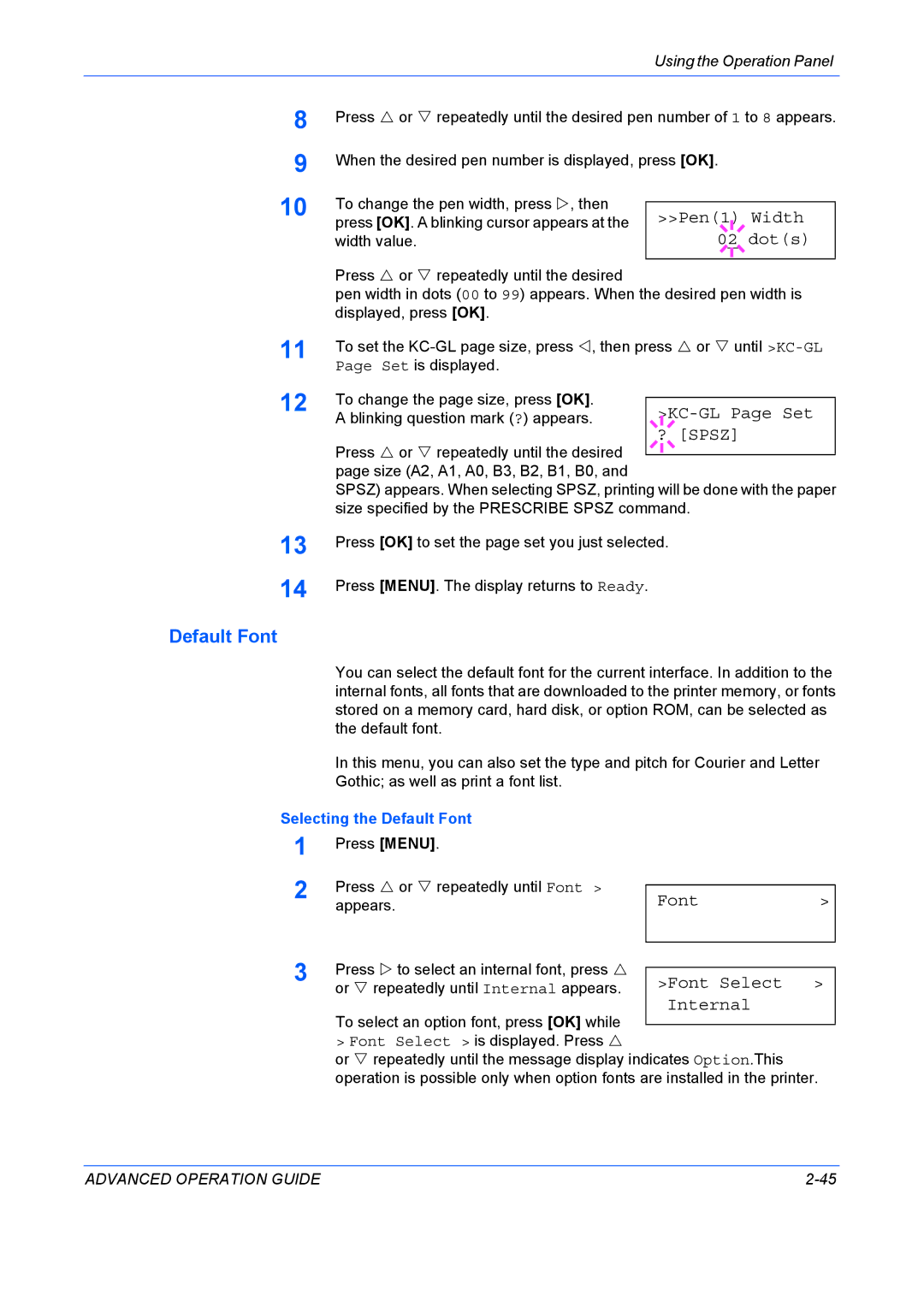 Kyocera 9530DN manual Default Font 