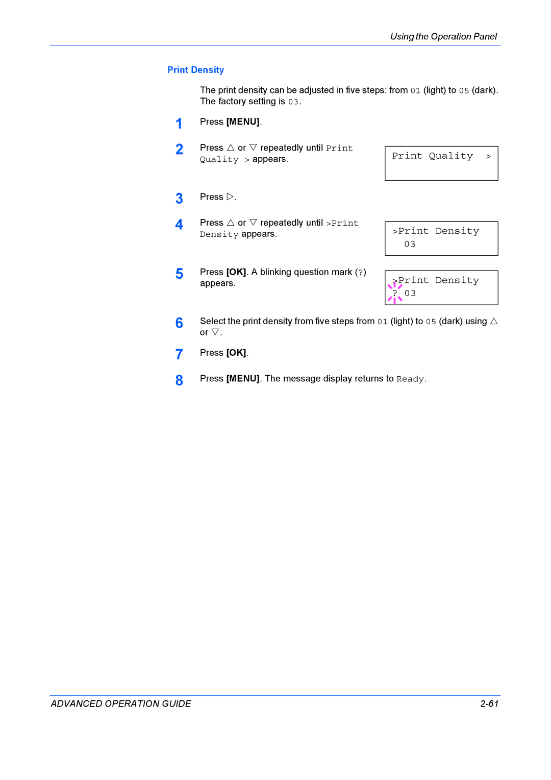 Kyocera 9530DN manual Print Quality Print Density 