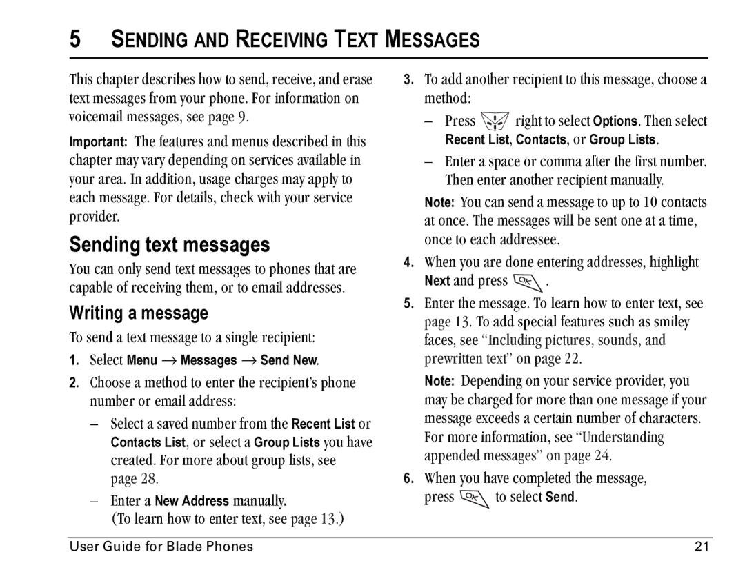 Kyocera Blade manual Sending text messages, Sending and Receiving Text Messages, Writing a message 