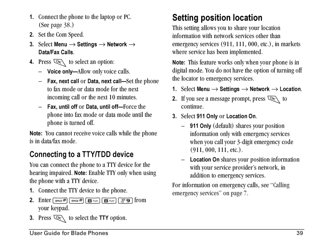 Kyocera Blade manual Setting position location, Connecting to a TTY/TDD device 