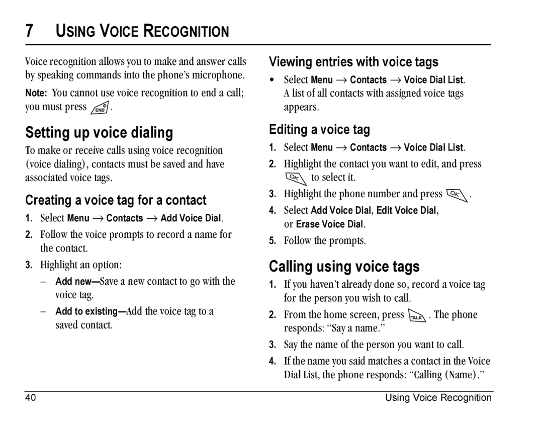 Kyocera Blade manual Setting up voice dialing, Calling using voice tags, Using Voice Recognition 