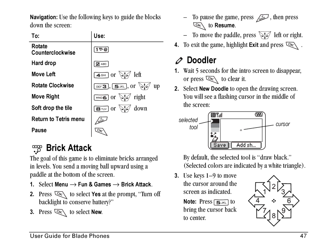 Kyocera Blade manual Brick Attack, Doodler 