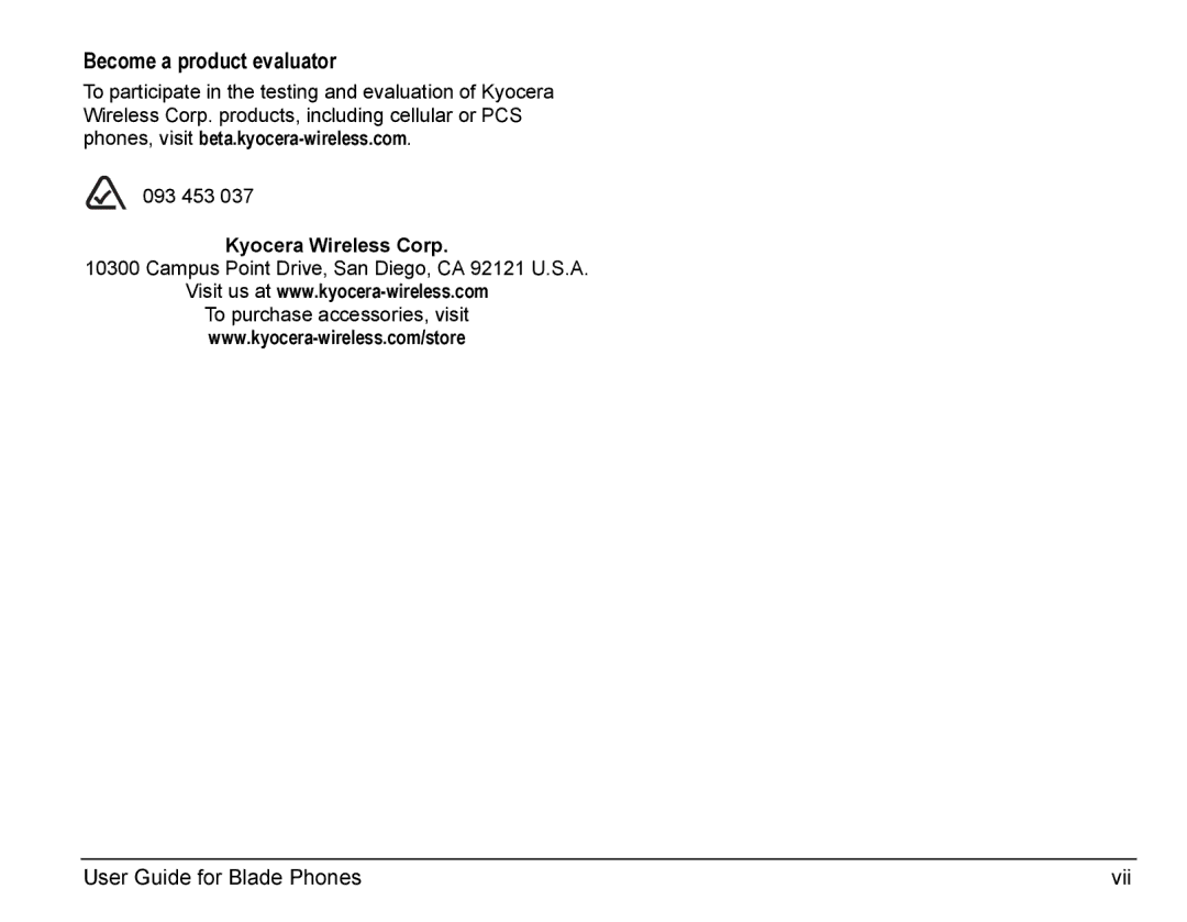 Kyocera Blade manual Become a product evaluator, Vii 