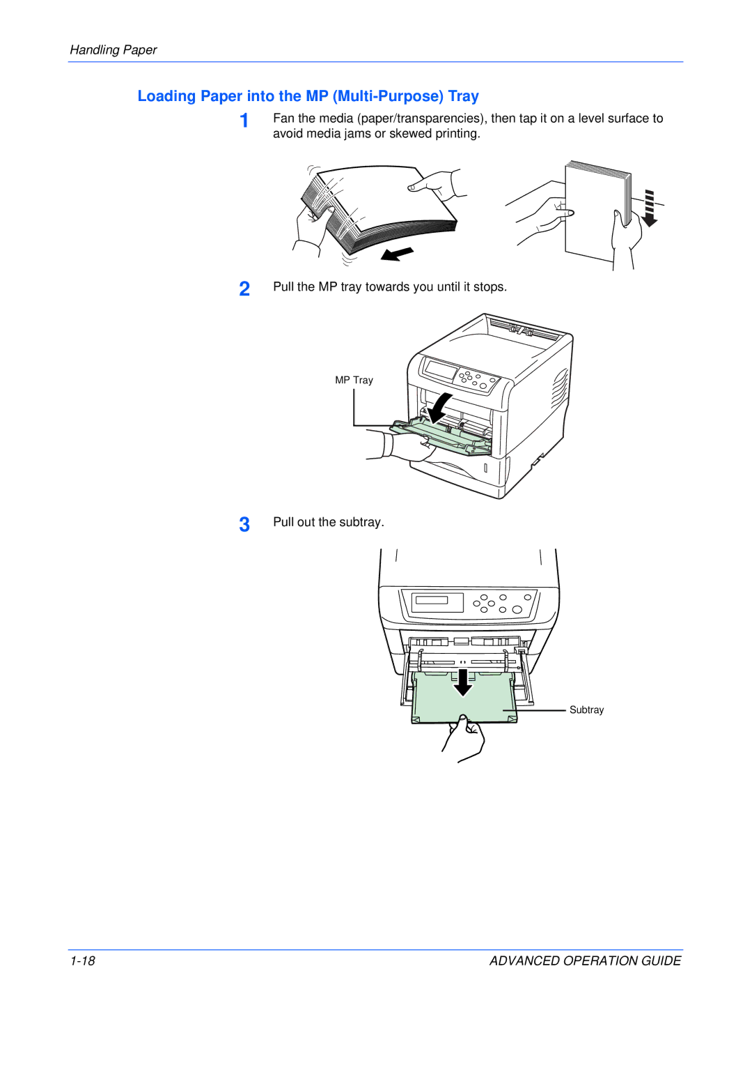 Kyocera C5025N manual Loading Paper into the MP Multi-Purpose Tray 