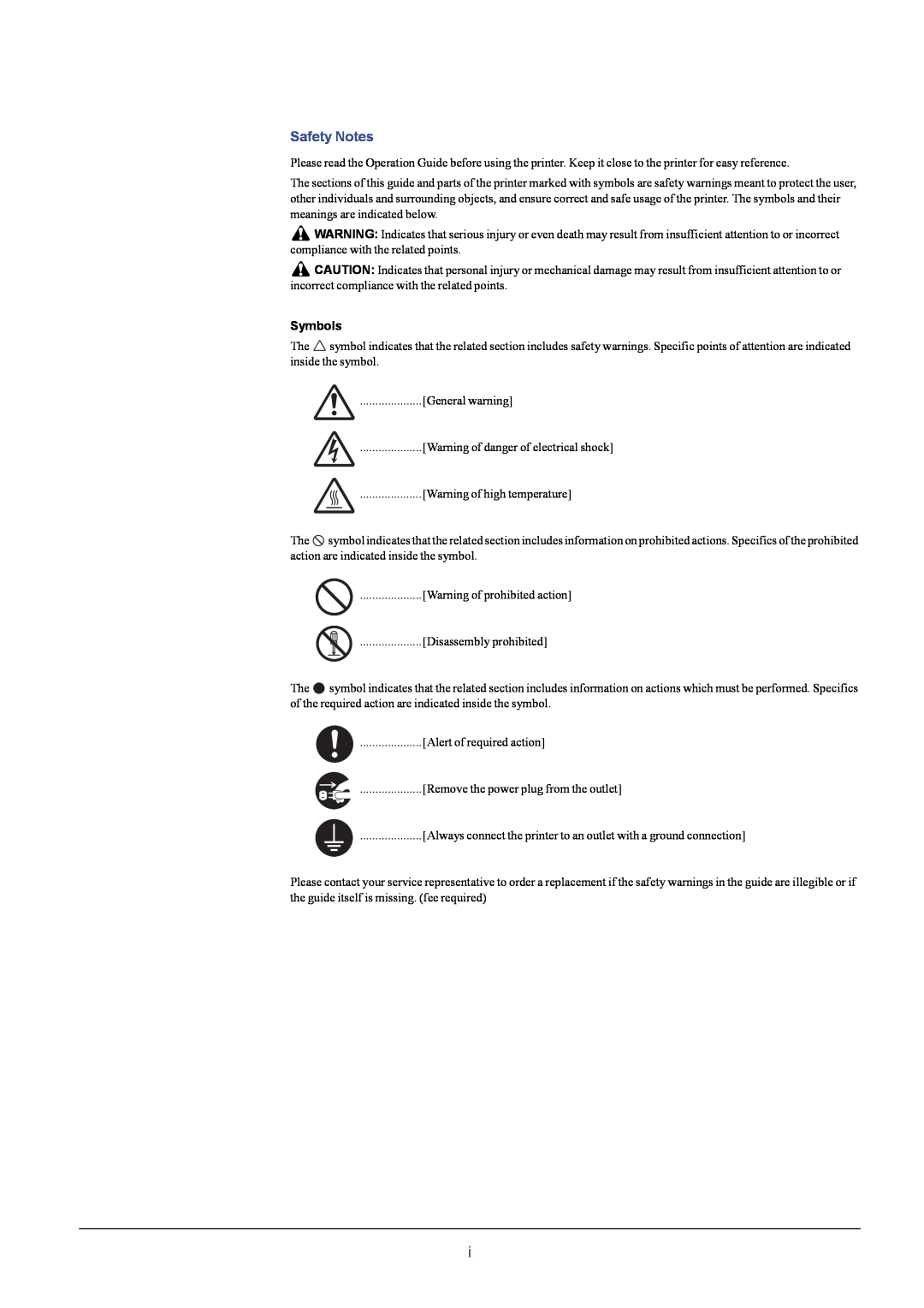 Kyocera C8026N manual Safety Notes, Symbols 