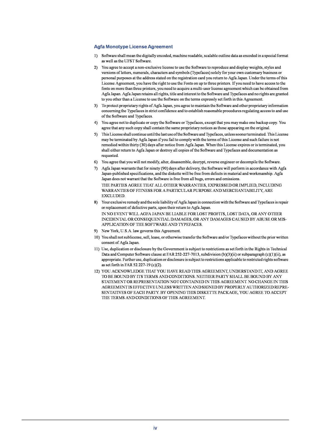 Kyocera C8026N manual Agfa Monotype License Agreement 