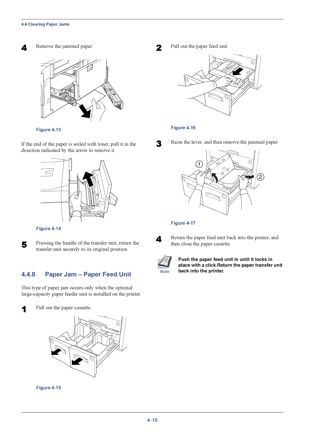 Kyocera C8026N manual Paper Jam Paper Feed Unit, Then close the paper cassette 