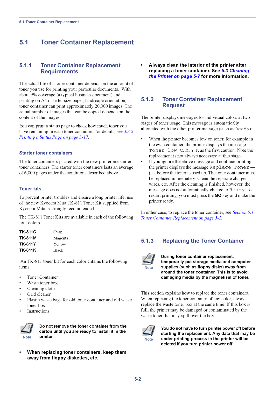 Kyocera C8026N manual Toner Container Replacement Requirements, Toner Container Replacement Request 