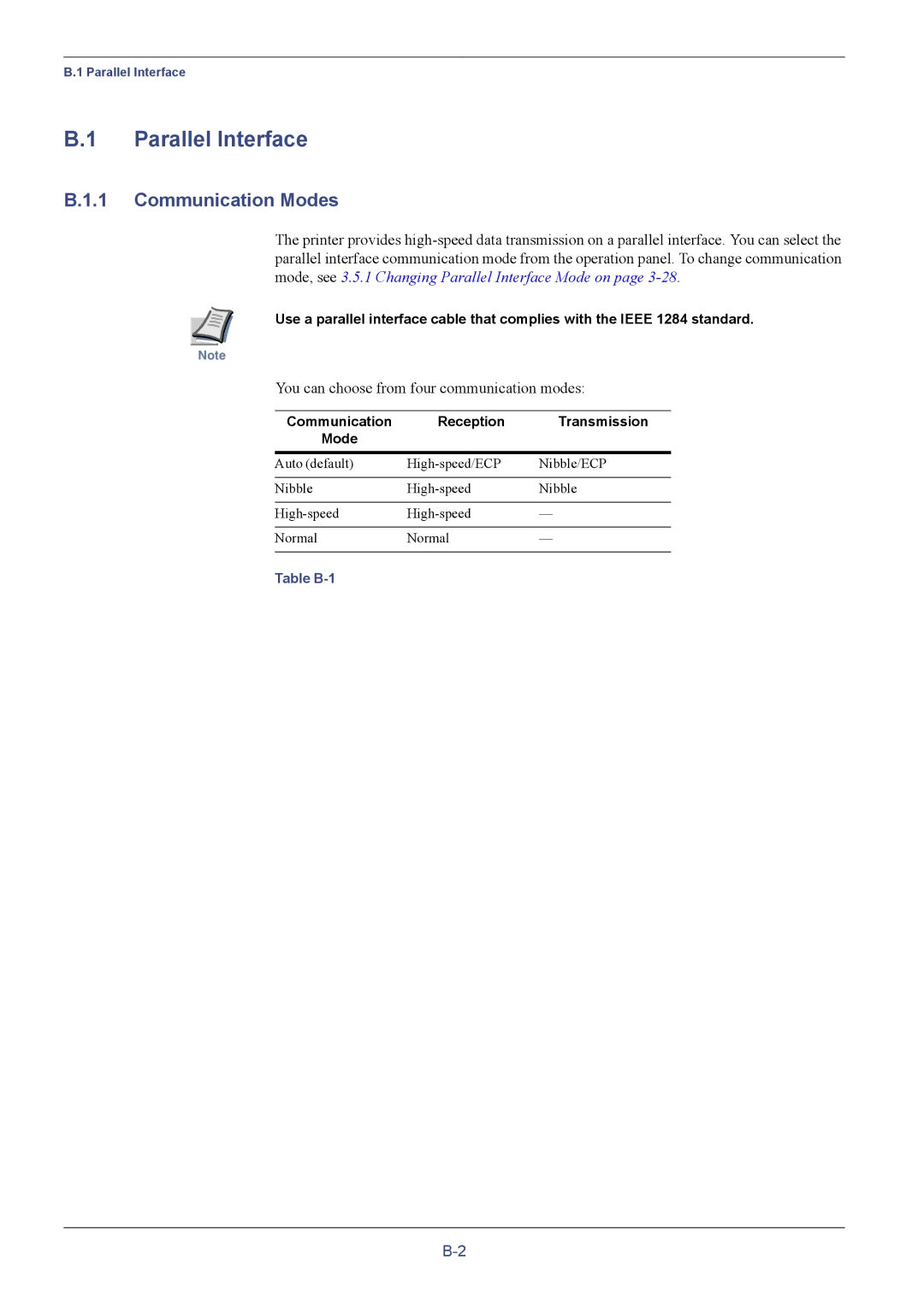 Kyocera C8026N manual Parallel Interface, Communication Modes, Communication Reception Transmission Mode 