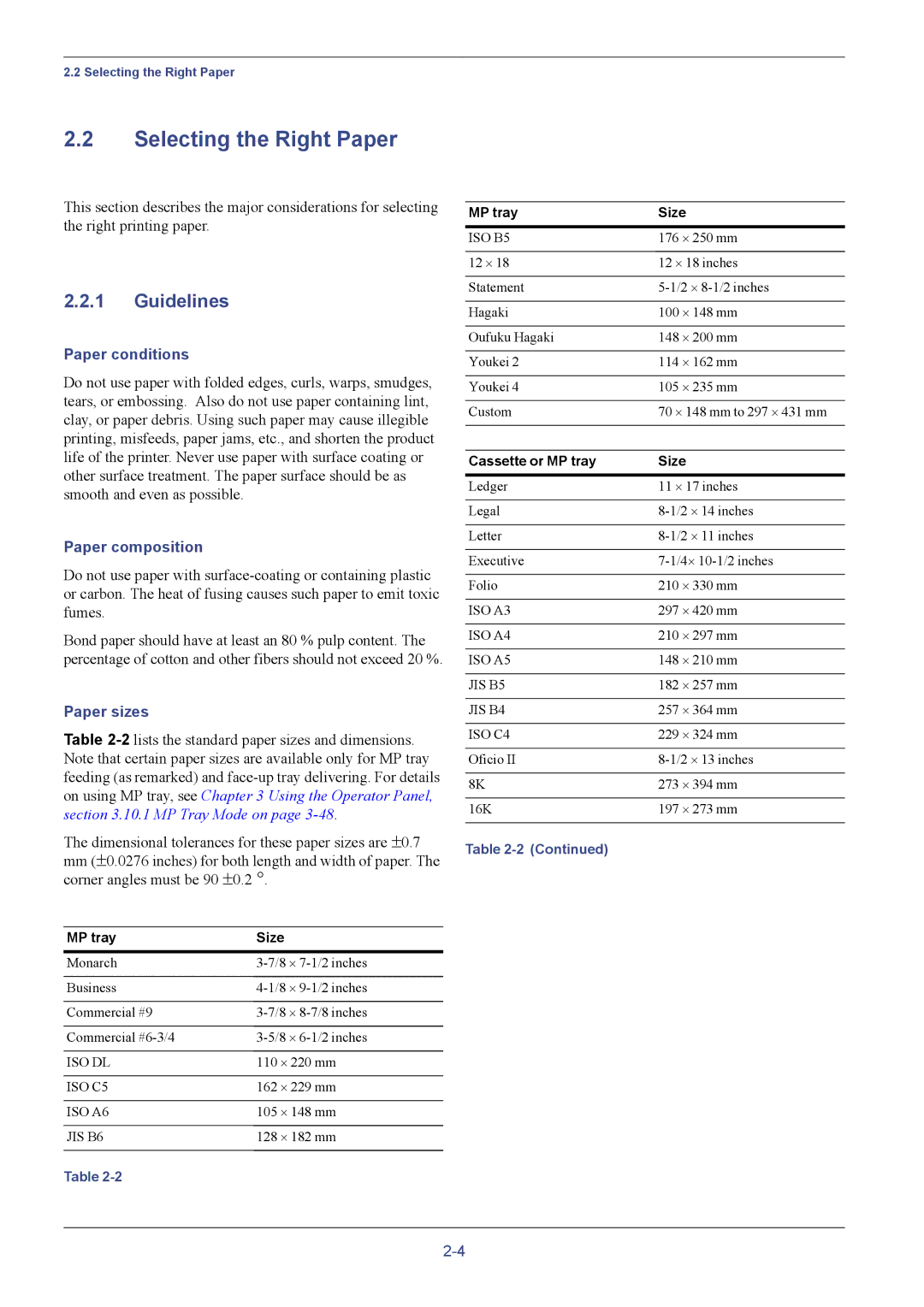 Kyocera C8026N manual Selecting the Right Paper, Guidelines, Paper conditions, Paper composition, Paper sizes 