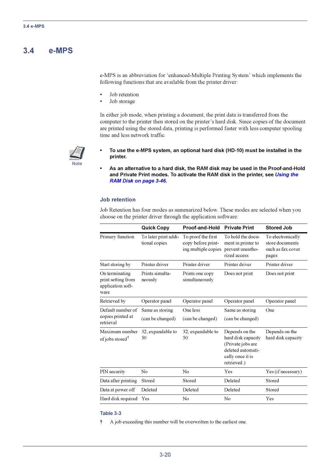 Kyocera C8026N manual Mps, Job retention, Quick Copy Proof-and-Hold Private Print Stored Job 