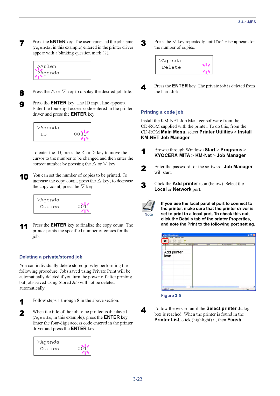 Kyocera C8026N manual Arlen ?Agenda, Agenda 0000, Agenda Copies 001, Agenda Delete 