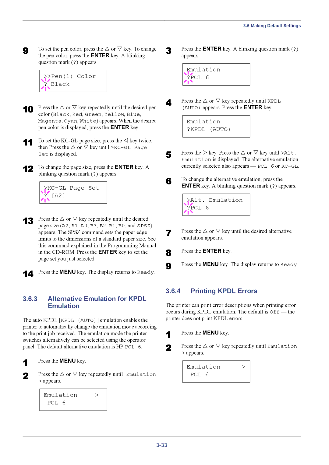 Kyocera C8026N Alternative Emulation for Kpdl Emulation, Printing Kpdl Errors, Pen1 Color ? Black, KC-GL Page Set ? A2 