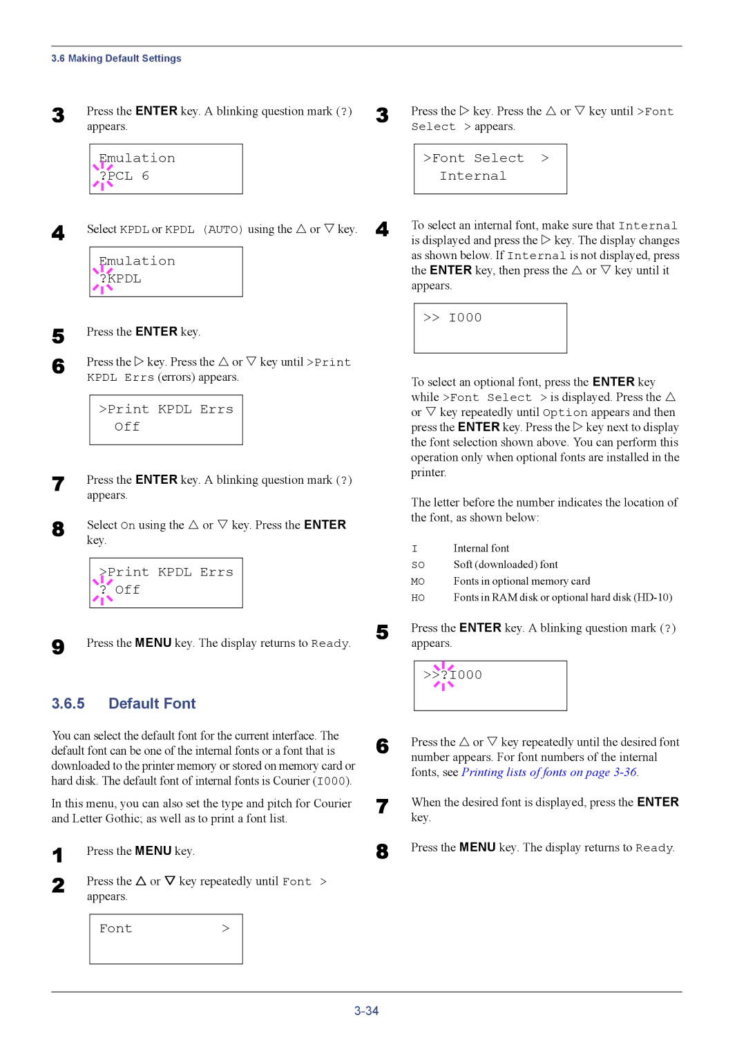 Kyocera C8026N manual Default Font 